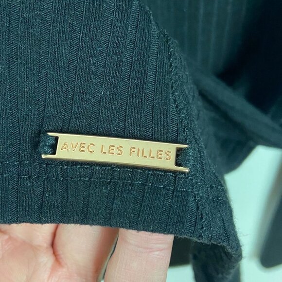Avec Les‎ Filles Black Tie Back Long Sleeve Ribbed Tee Womens Size Small Ribbons - Picture 5 of 8